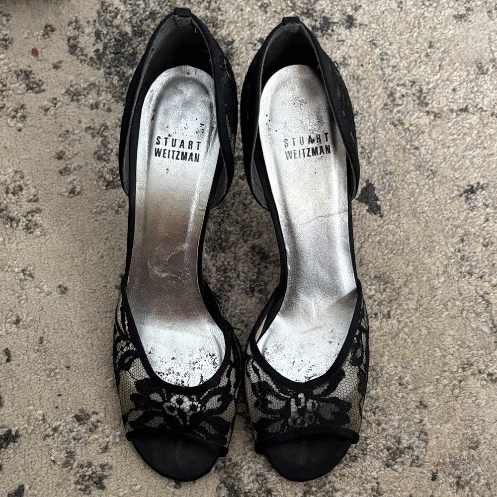 Stuart Weitzman Black Floral Lace Heels